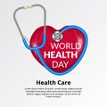 World health day. 7 april global healthcare. 3d stethoscope wrapped at love heart shape Royalty Free Stock Photo