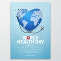 World Health Day April 7th flyer design with globe heart shape illustration Royalty Free Stock Photo