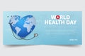 World Health Day April 7th horizontal banner with globe heart shape illustration design Royalty Free Stock Photo