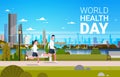 World Health Day Background With Man And Woman Jogging Healthcare And Sport Holiday Banner