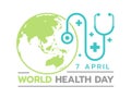 World health day banner with circle earth and doctor stethoscope sign