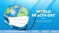 World health day banner design with a doctor globe illustration