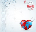 World health day concept with DNA and globe inside a heart