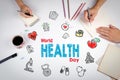 World health day concept. Healty lifestyle background. The meeting at the white office table