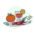 flat vector illustration, craft rabbit apple, orange juice and citrus fruits