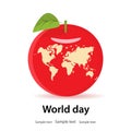 World health day, earth, concept.In red,fresh Apple with a leaf, Royalty Free Stock Photo