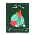 World health day flyers, posters design. A woman riding a scooter