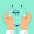 World Health day with hand doctor hold stethoscope vector design Royalty Free Stock Photo