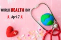 World health day, Healthcare and medical concept. Red heart with Royalty Free Stock Photo