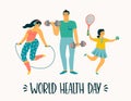 World Health Day. Healthy lifestyle. Sport family.