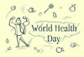 World Health Day Sketch Greeting Card With Strong Health Man Medicine Holiday Poster