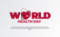 World health day. stethoscope wrapped at 3D love hearth. Typography design decorative illustration. global healthcare