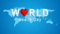 World health day text with heart on world map Royalty Free Stock Photo