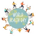 World Health Day 7th april with the image of doctors. Vector illustrations. Active young people. Healthy lifestyle Royalty Free Stock Photo