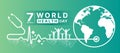 World Health Day - White stethoscope are Heart rhythm wave line to circle world with human and cross sign around on gradient green