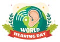 World Hearing Day Vector Illustration on 3 March to Raise Awareness on How to Prevent Deafness and Ear Treatment