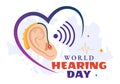 World Hearing Day Vector Illustration on 3 March to Raise Awareness on How to Prevent Deafness and Ear Treatment