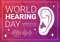 World Hearing Day Vector Illustration on 3 March to Raise Awareness on How to Prevent Deafness and Ear Treatment
