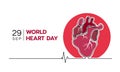 World heart day - abstract one line drawing human heart sign and heart wave in circle vector design