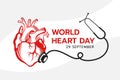 World heart day banner - abstract drawing red human heart with stethoscope medical sign vector design Royalty Free Stock Photo