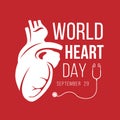 World heart day banner with white Human Heart sign and stethoscope sign on red background vector design