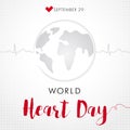 World Heart Day card, cardio pulse trace on globe Royalty Free Stock Photo