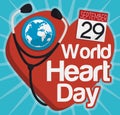 World Heart Day Design with Stethoscope and Calendar Reminder, Vector Illustration