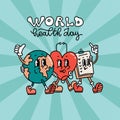 World heart day greeting card concept. Earth , heart and questionnaire folder hugging together. World earth, health Royalty Free Stock Photo