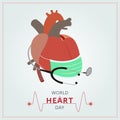 World Heart Day, heart with mask and stethoscope , design. Vector illustration.