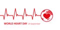 World heart day heartbeat cardiography graphic with earth