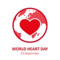 World heart day heartbeat cardiography graphic with earth