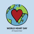 world heart day heartbeat cardiography graphic with earth