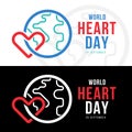 World heart day - Line heart symbol cross circle globe world symbol and text two tone style vector design Royalty Free Stock Photo