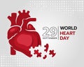 World heart day - The red Human heart is a puzzle piece sign on dots texture background vector design Royalty Free Stock Photo