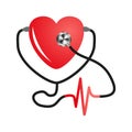 World heart day. Stethoscope Of Heart. Flat Vector on isolated white background. Medical service design, cardiogram. Royalty Free Stock Photo