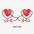World heart day. Stethoscope of Heart. Vector isolated on transparent background. The design of the medical service, cardiogram. Royalty Free Stock Photo