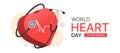 World Heart Day - Stethoscope rolling around 3D heart symbol with line heart rhythm wave vector design Royalty Free Stock Photo