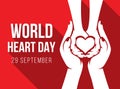 World heart day - white adult and child hands holding heart sign on red background vector design Royalty Free Stock Photo