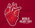 World heart day White line human heart sign with abstract red lines blend texture on red background vector design