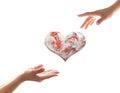 World heart health day, blood, organ donor concept with human hands