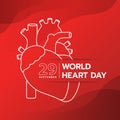 World hearth day banner - white line the human heart sign and text on red background vector design