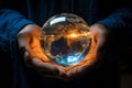 The world held in two substantial hands , Earth Hour concept