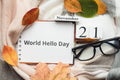 World Hello Day of autumn month calendar November