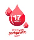 World Hemophilia Day - April 17th. Three drops of blood. Concept of medicine and health care. Blood clotting disorder