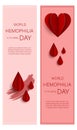 World Hemophilia Day card 17 april. Paper art vector illustration contains red bleeding heart on red background. Medical concept