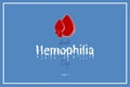 World Hemophilia Day. Drops of blood on blue background. Haemophilia disease awareness symbol. Isolated vector illustration. Royalty Free Stock Photo