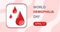 World Hemophilia Day vector banner. Red drops and frame. Blood droplet and text with date April 17