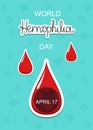 World Hemophilia Day vector banner. Red drops and frame. Blood droplet and text with date April 17