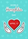 World Hemophilia Day vector banner. Red drops and frame. Blood droplet and text with date April 17