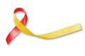 World hepatitis day and HIV/ HCV co-infection awareness with red yellow ribbon isolated with clipping path on white background